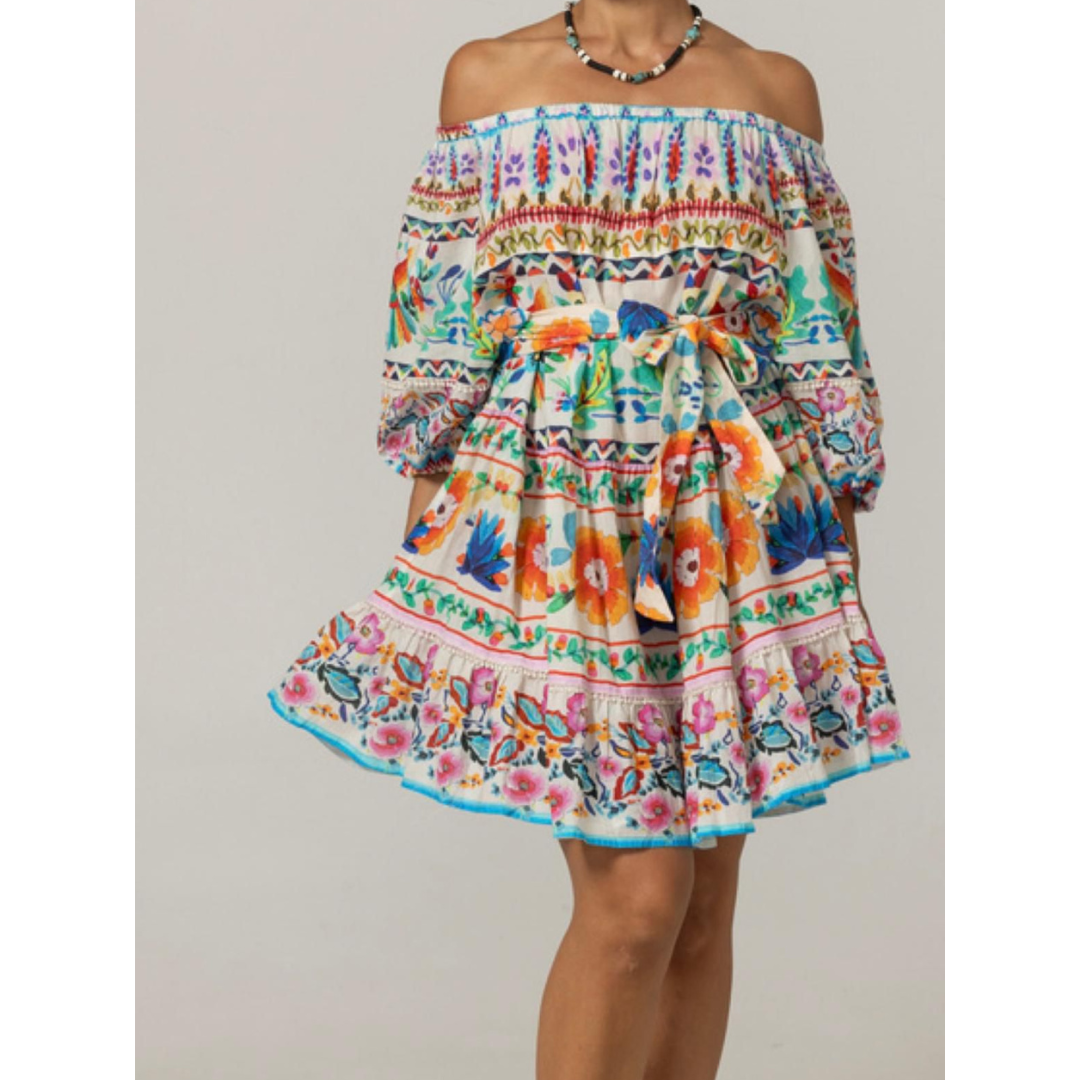 Miss June Off Shoulder Printed Short Dalia Dress