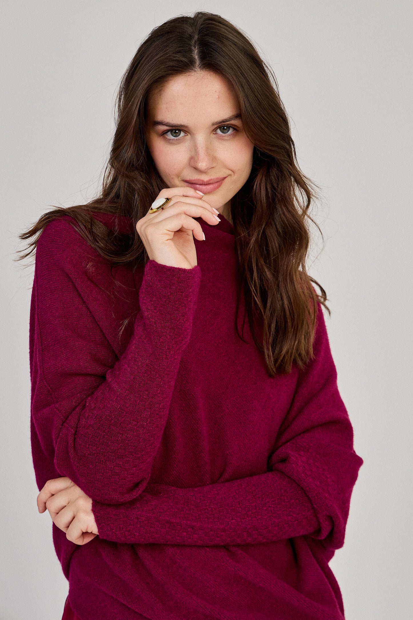 Asymmetric Draped Jumper in Burgundy