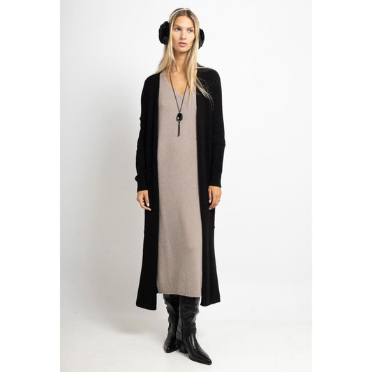 Yasmin Open Long Cardigan Black with Side Split