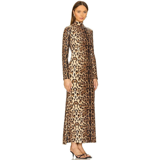 Leopard Print Sequin Maxi Dress