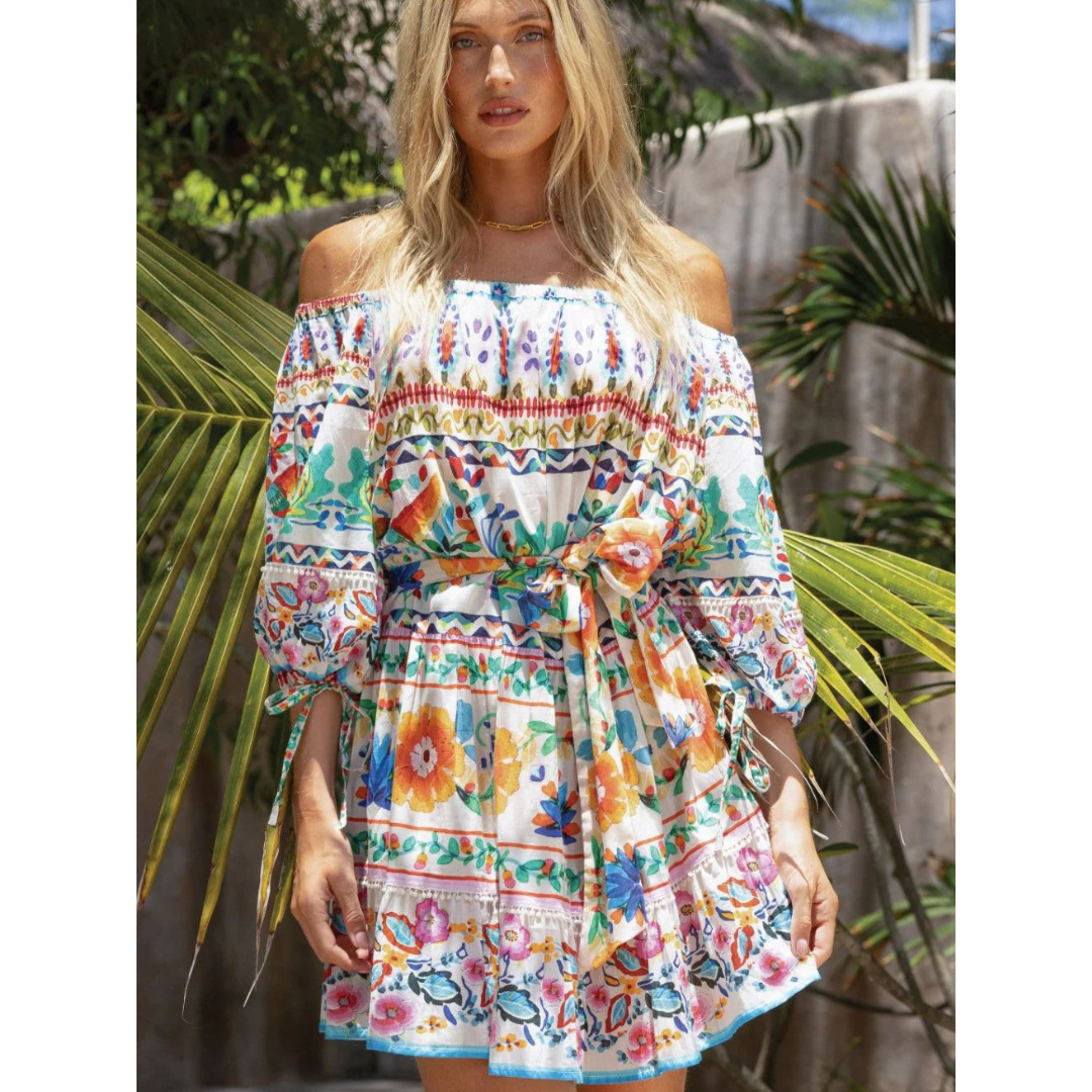 Miss June Off Shoulder Printed Short Dalia Dress