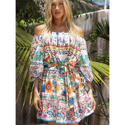 Miss June Off Shoulder Printed Short Dalia Dress