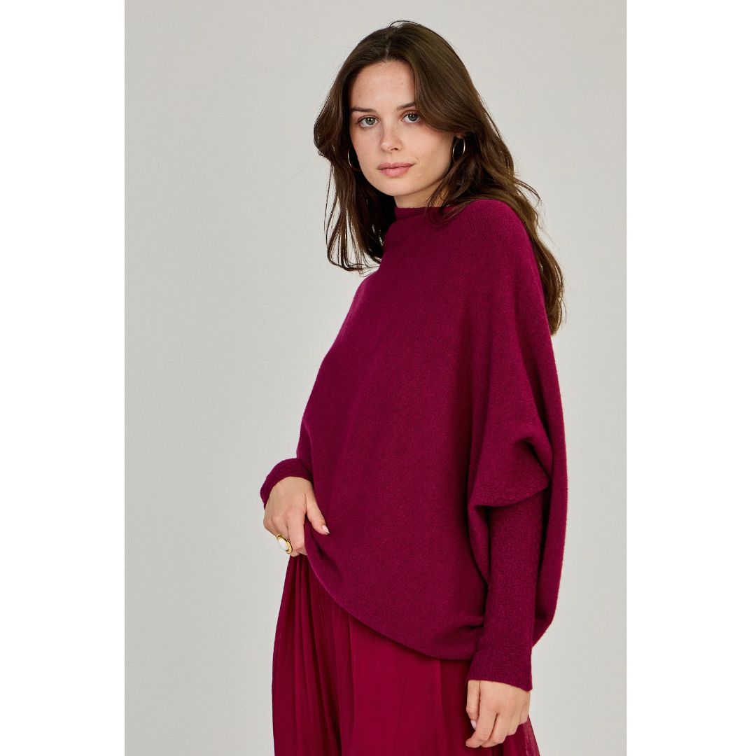Asymmetric Draped Jumper in Burgundy