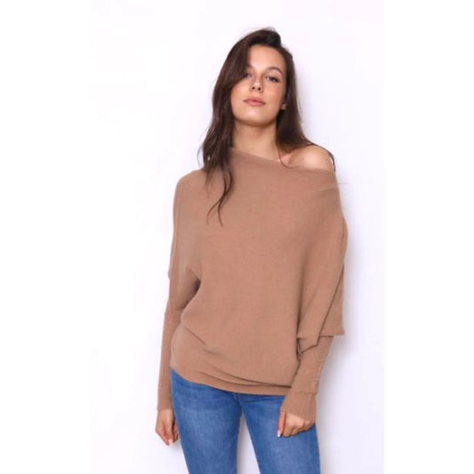 Asymmetric Draped Jumper in Camel