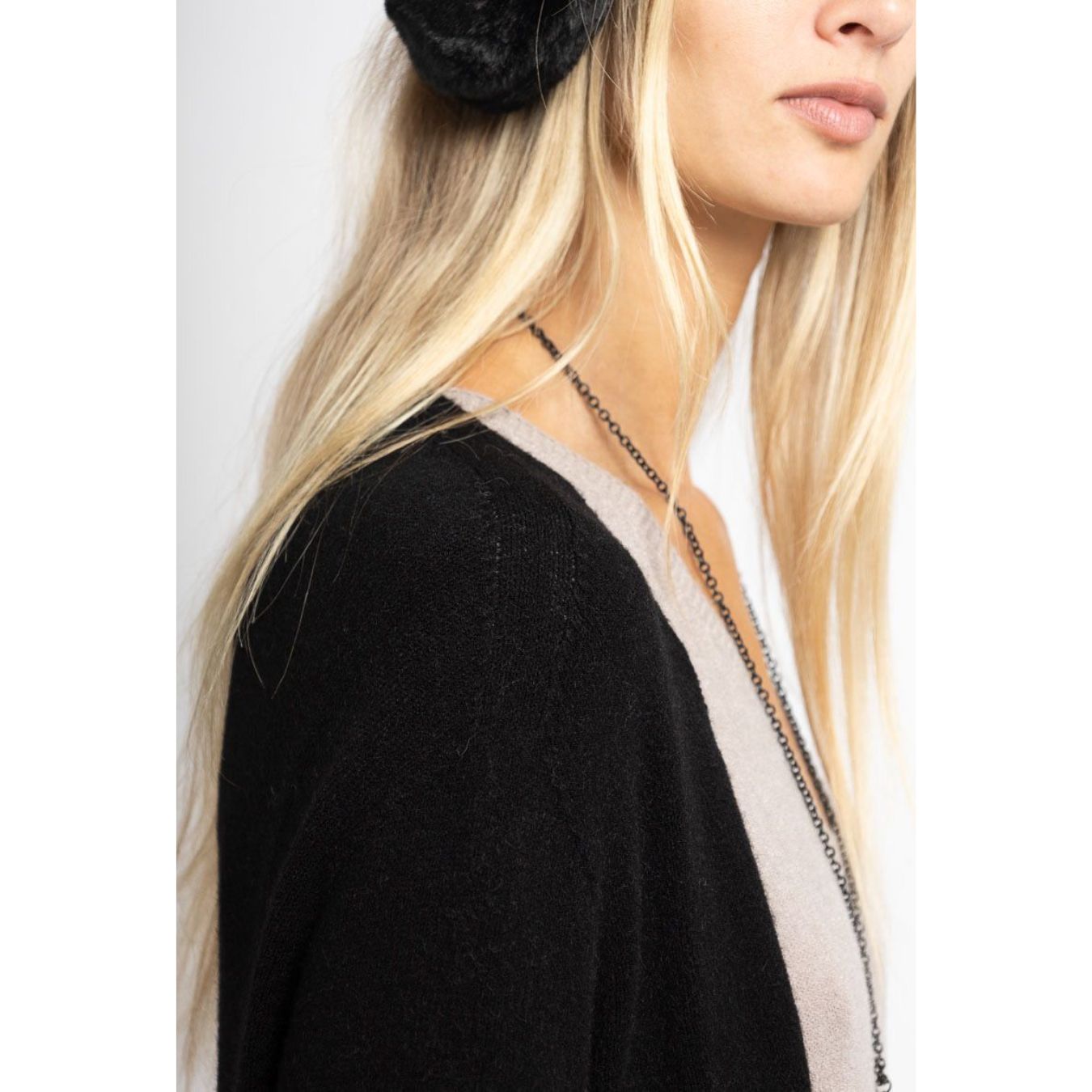 Yasmin Open Long Cardigan Black with Side Split