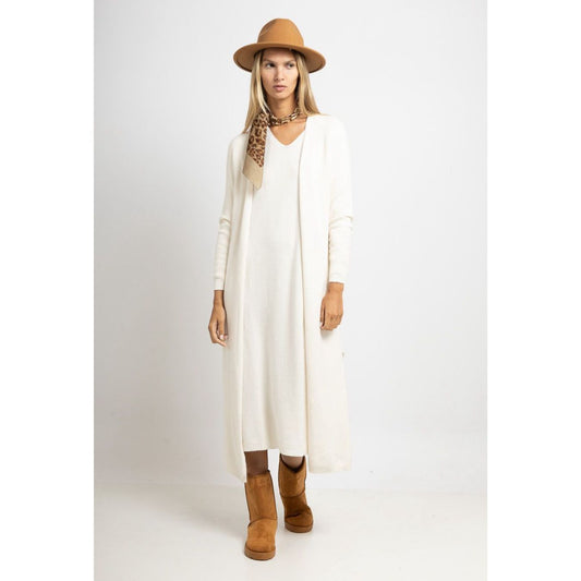 Yasmin Open Long Cardigan Cream with Side Splits