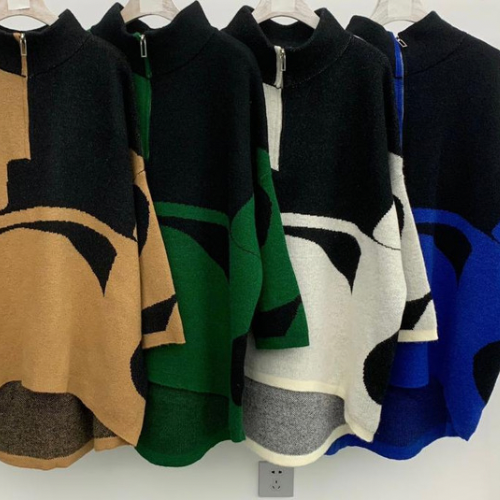 Abstract Zip Collar Jumper