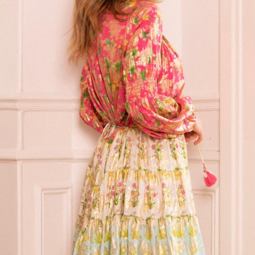 Last Queen Pink Gold Foil Floral Garden Dress