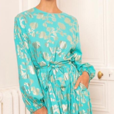 Last Queen Turquoise Gold Foil FlowerMaxi Dress