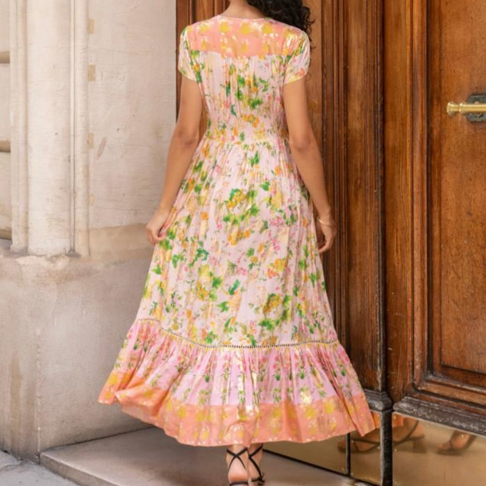 Peach Garden Golden Pattern Dress