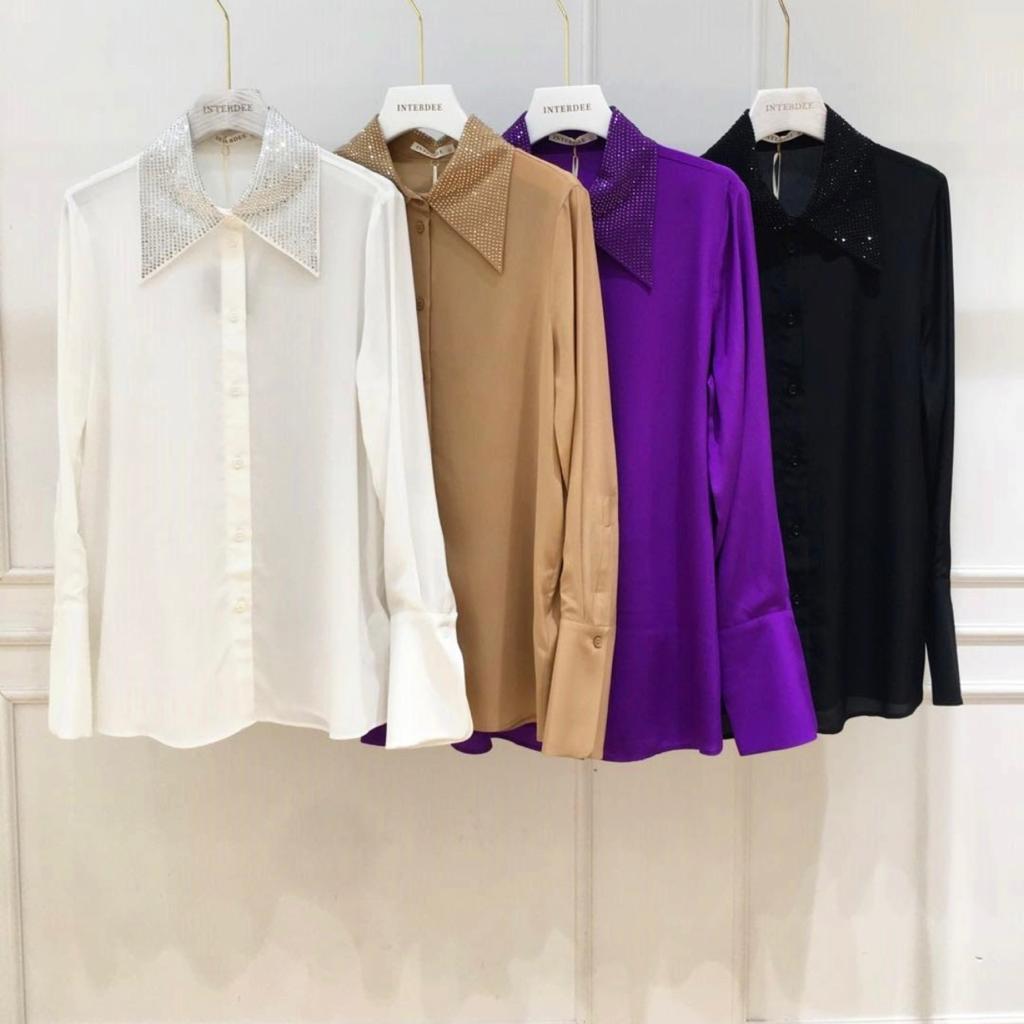 Crystal Collar Silk Blouse