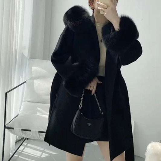 Black Cashmere & Wool Hooded Coat