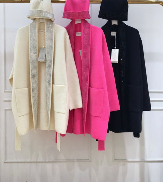 Interdee Wool Cardigan with Swarovski Crystals