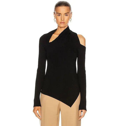 Draped Cross Neck Jumper Black