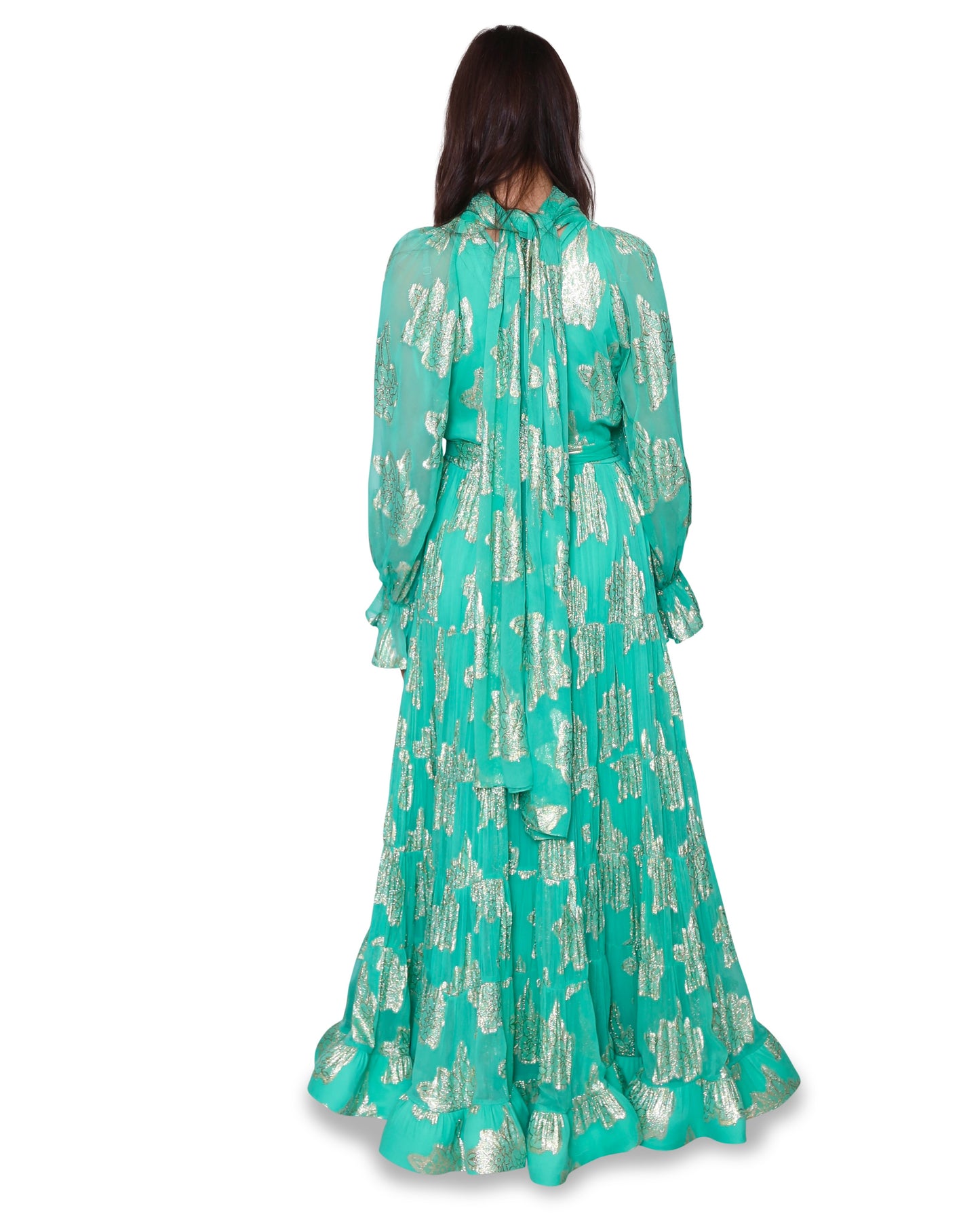 Green Gold Foil Evening Gown