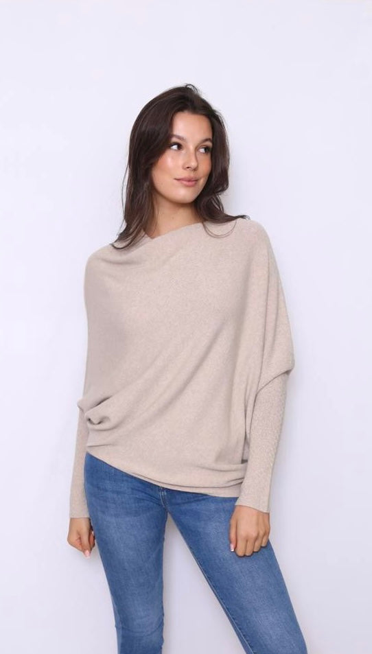 Asymmetric Draped Jumper in Oatmeal