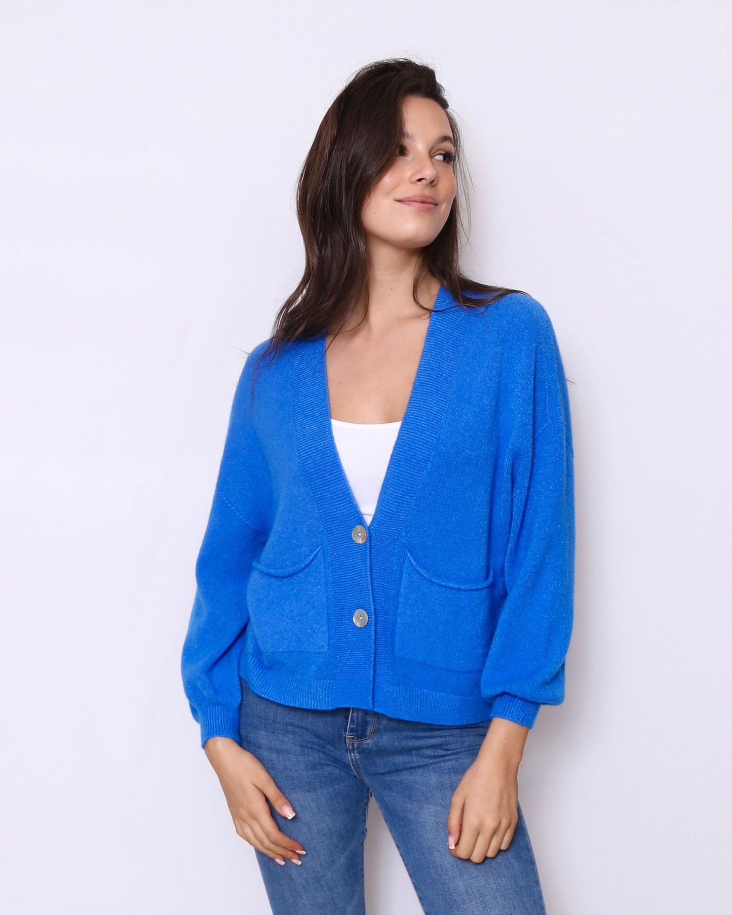 Short Cardigan with Pockets Royal Blue