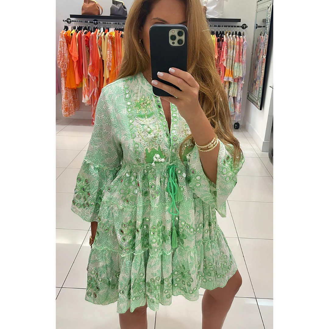 Green Mirrors Boho Style Dress