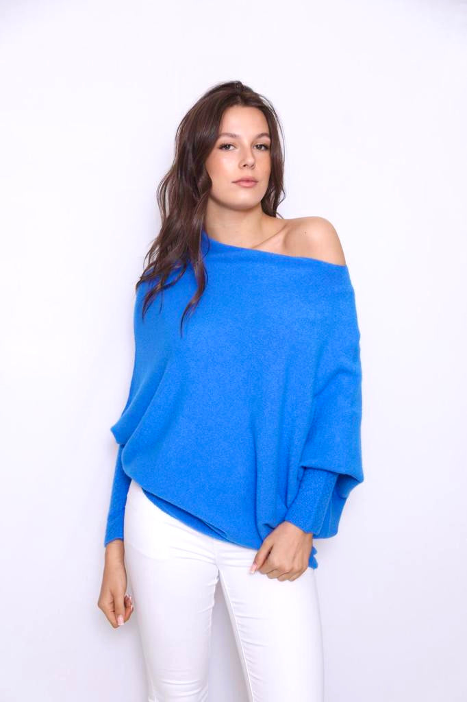 Royal blue off the shoulder clearance sweater