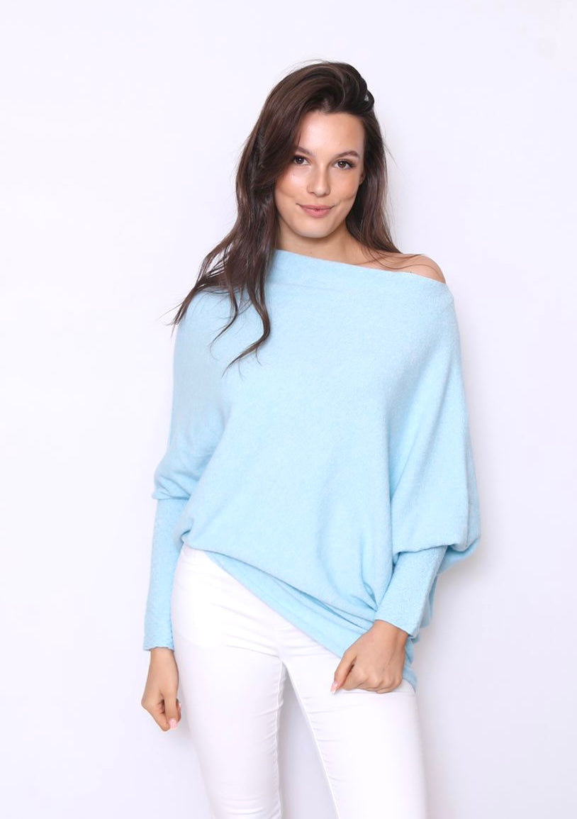 Asymmetric Draped Jumper Baby Blue