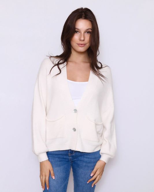 Short Cardigan with Pockets Cream