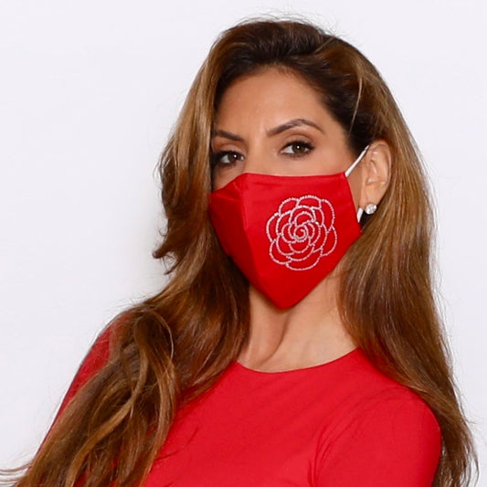 Red Big Flower Diamante Embellishment Face Mask