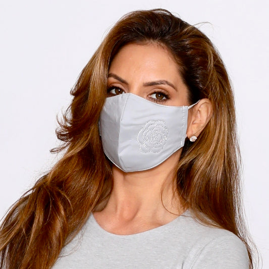 Grey Small Flower Diamante Embellishment Face Mask