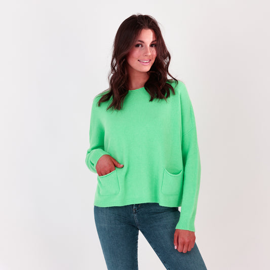 Round Neck Jumper With Pockets Green