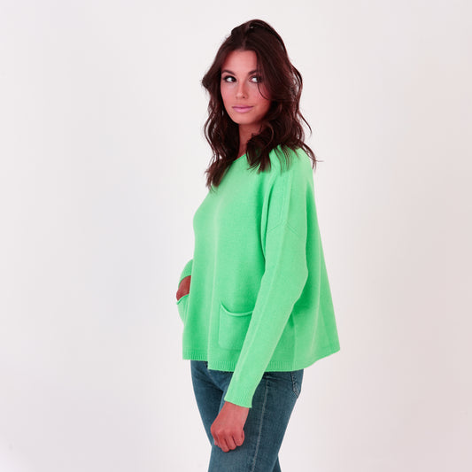 Round Neck Jumper With Pockets Green