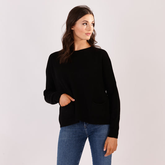 Round Neck Jumper With Pockets Black