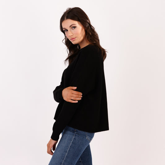 Round Neck Jumper With Pockets Black
