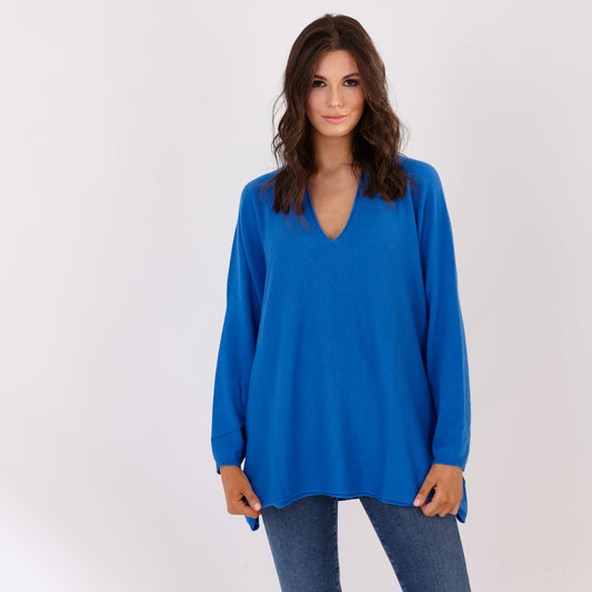 V Neck Long Jumper Royal Blue