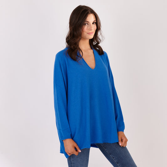 V Neck Long Jumper Royal Blue