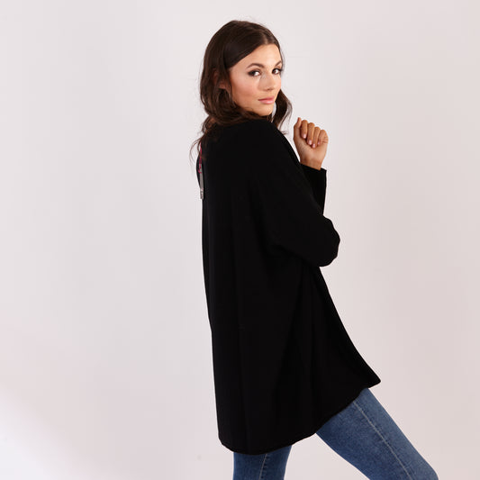V Neck long Jumper Black