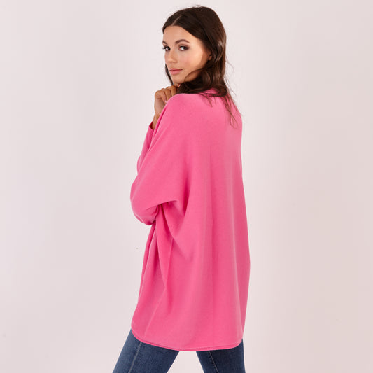 V Neck Long Jumper Pink