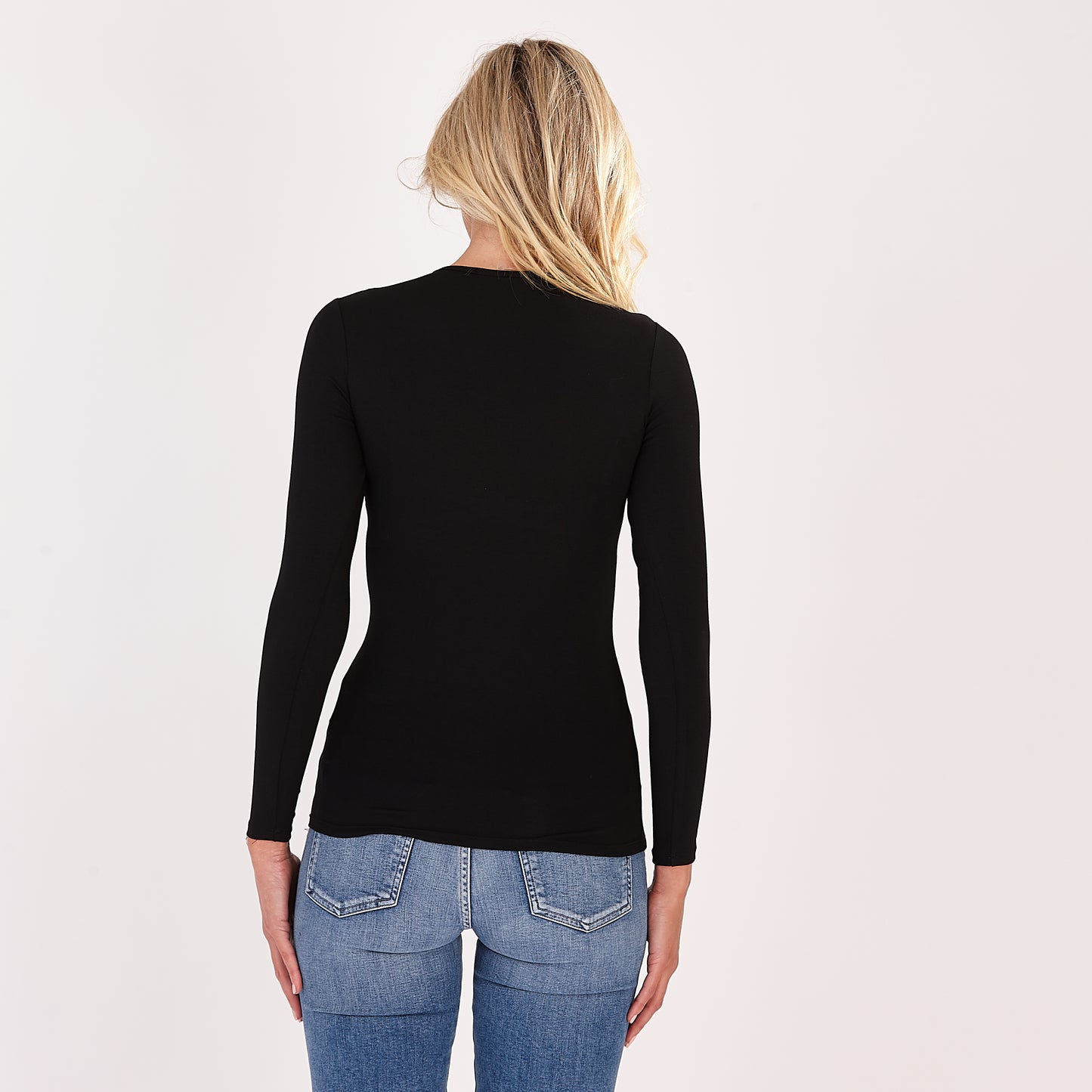 Black Sylvia V Neck Long Sleeved Top