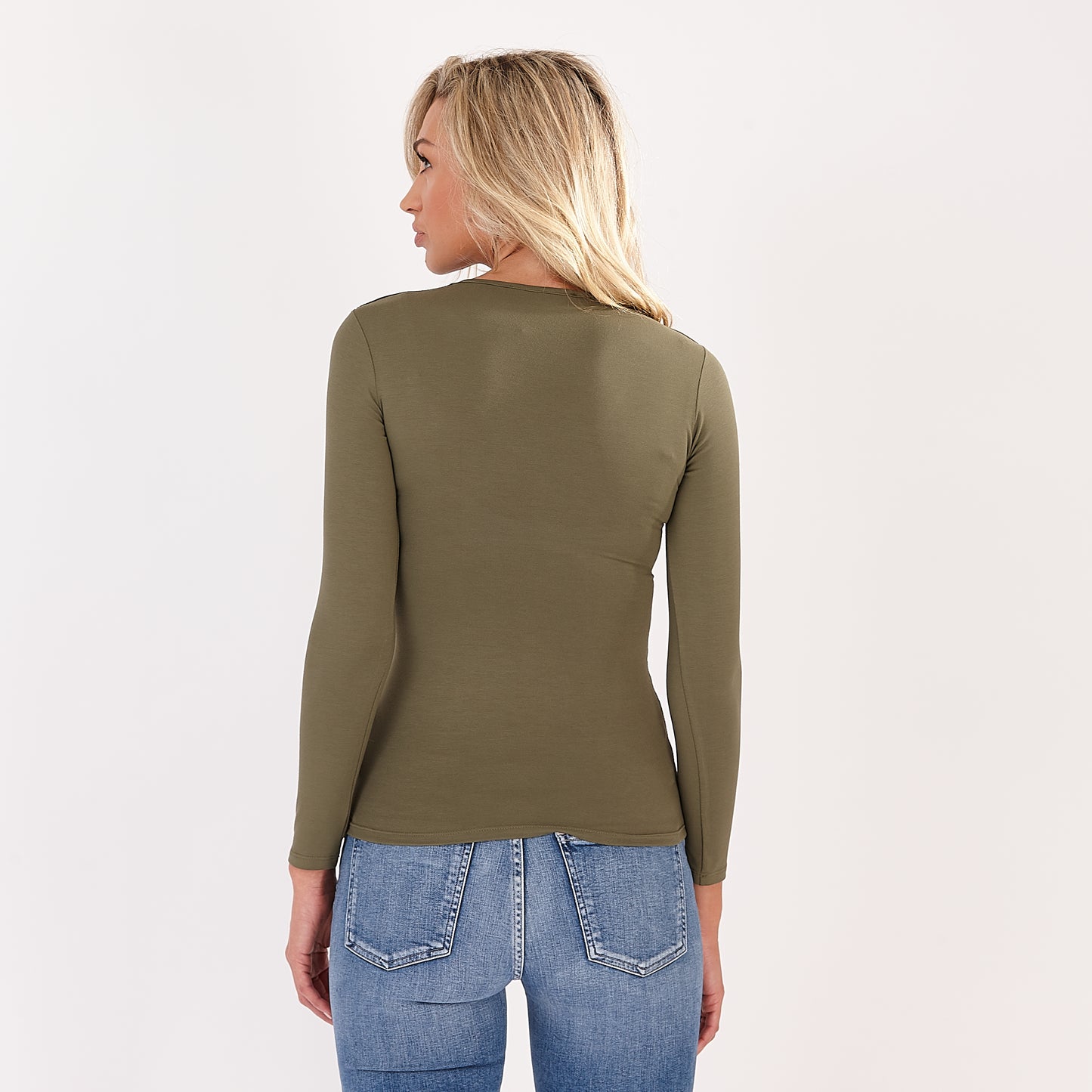 Khaki Sylvia V Neck Long Sleeved Top