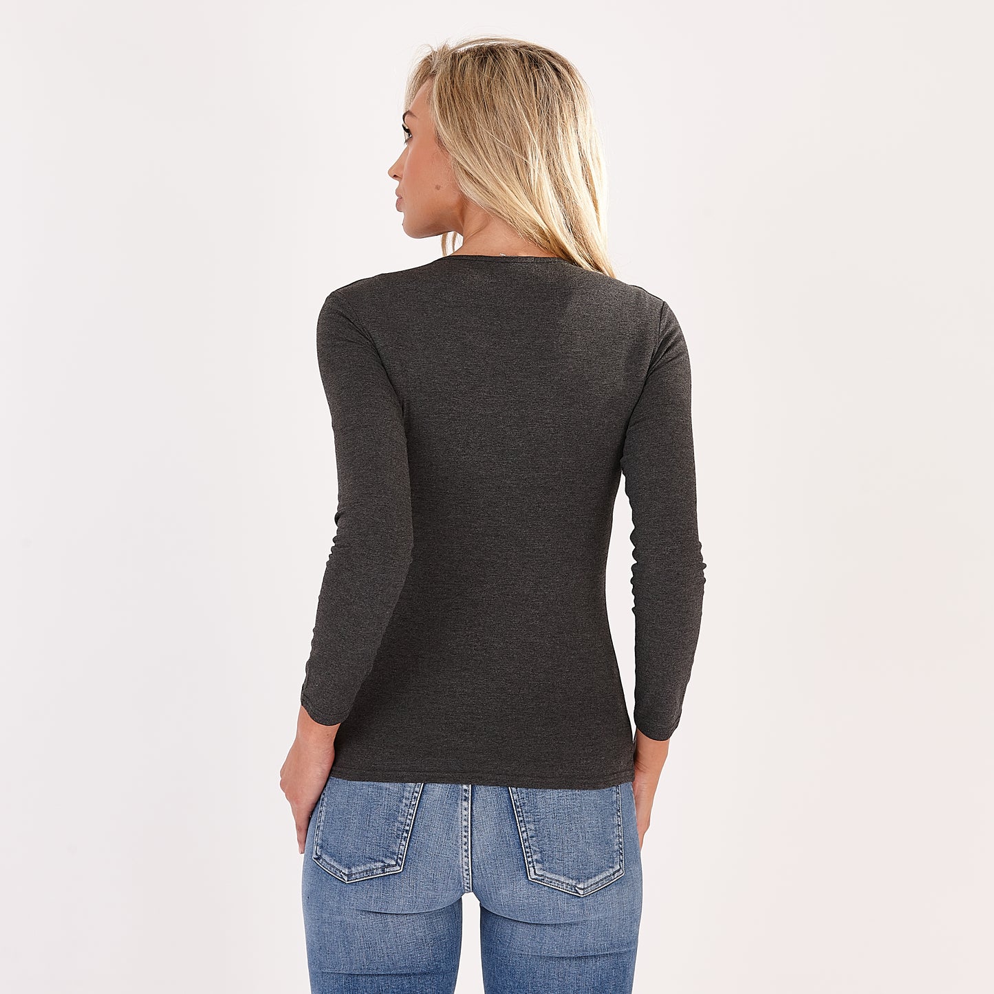 Charcoal Grey Sylvia V Neck Long Sleeved Top