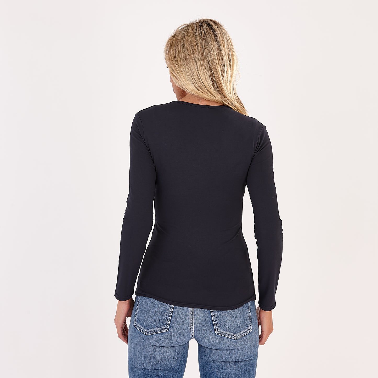 Navy Sylvia V Neck Long Sleeved Top