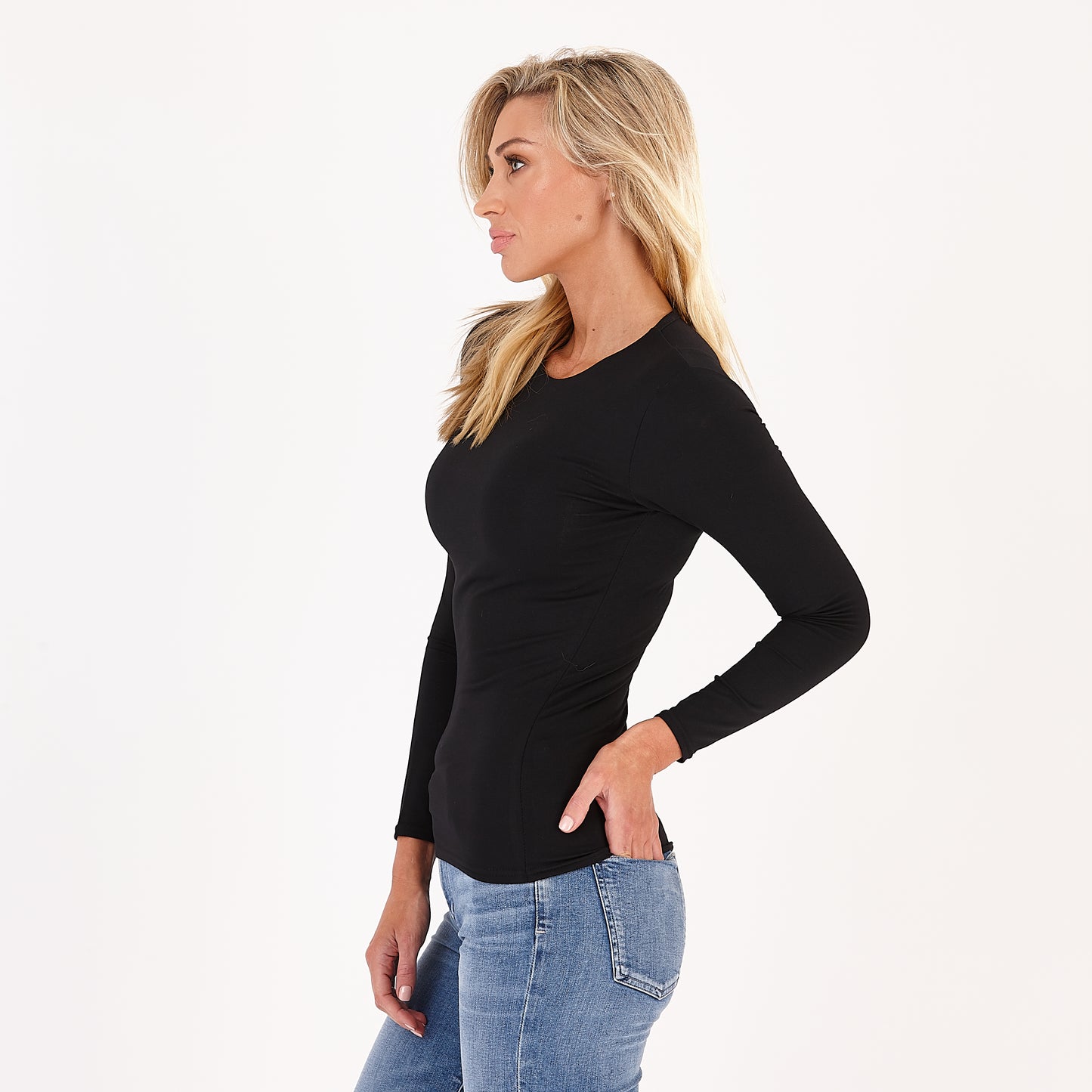 Black Katia Round Neck Long Sleeved Top