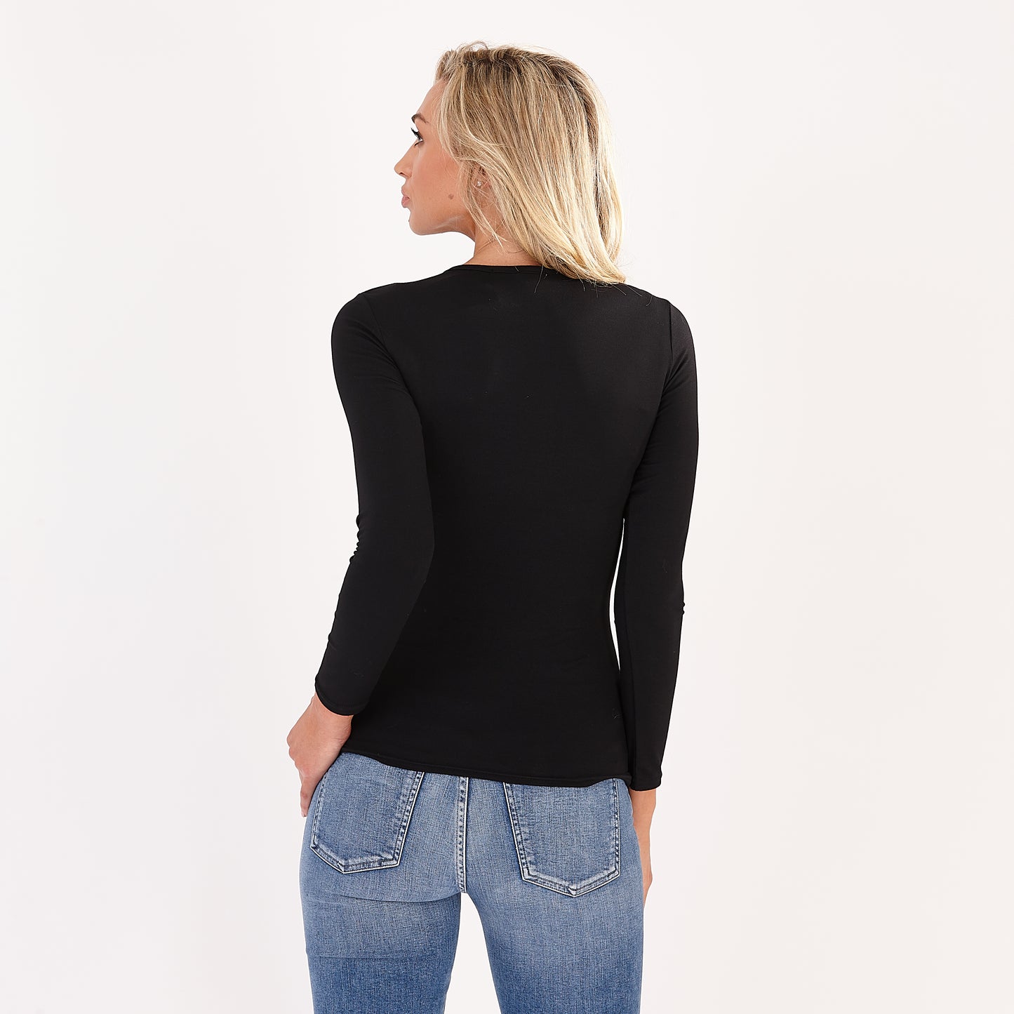 Black Katia Round Neck Long Sleeved Top