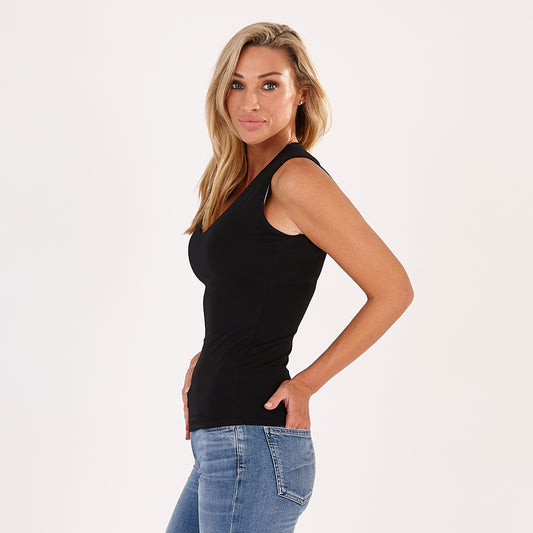 Black Sylvia Sleeveless V Neck Vest Top