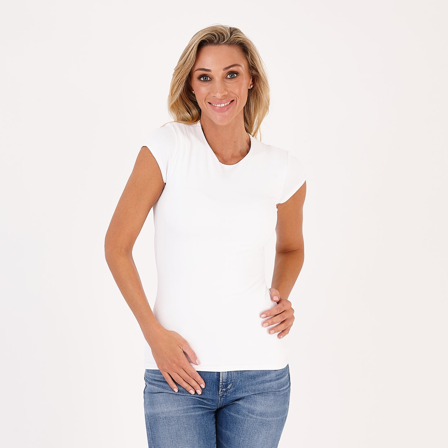 White Katia Cap Sleeved Round Neck