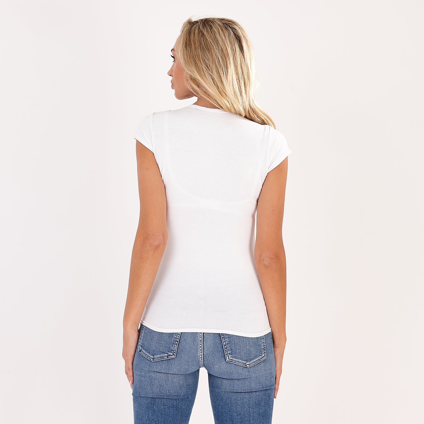 White Katia Cap Sleeved Round Neck