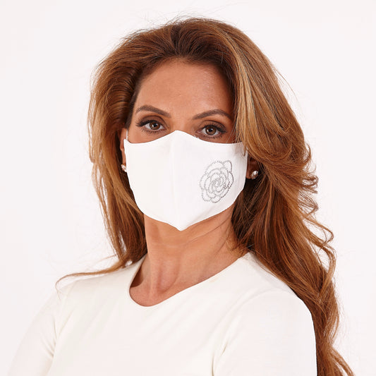 White Small Flower Diamante Embellishment Face Mask