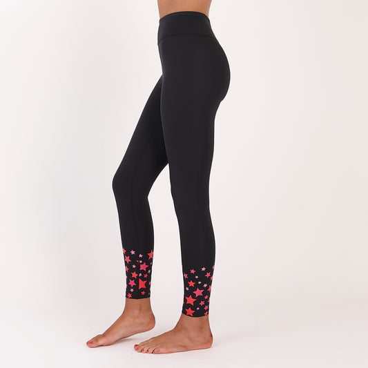Black Gym Leggings With Pink & Red Ankle Stars