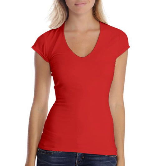 Red Sylvia V Neck Cap Sleeved