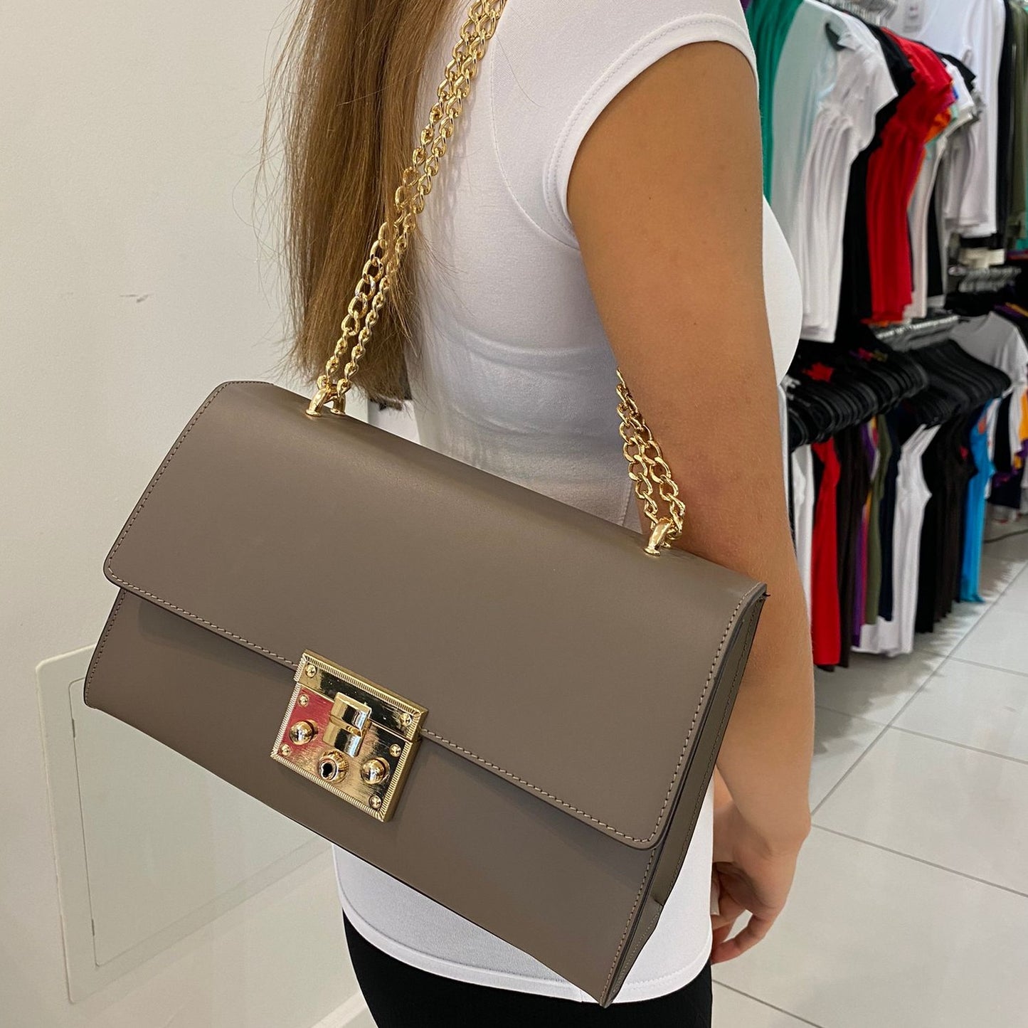 Large Taupe Shoulder Bag