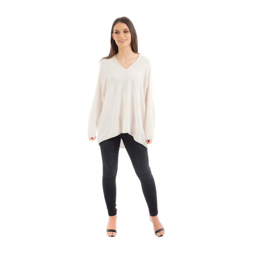 V Neck Long Jumper Cream