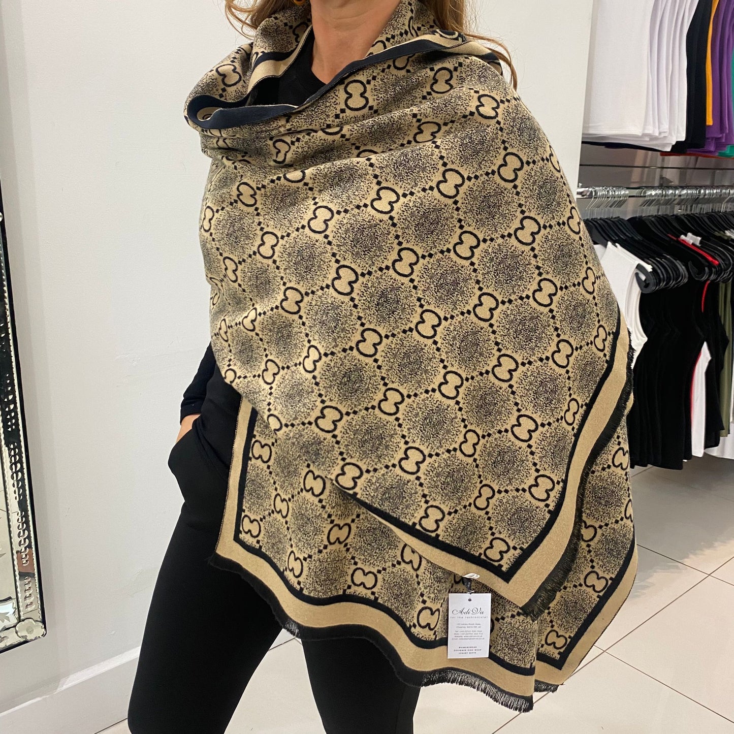 Beige Bee Reversible Embellished Scarf